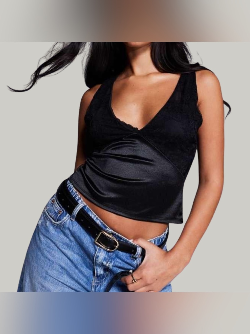 LIKE NEW ASOS Sleek Black Satin V-Neck Tank Top